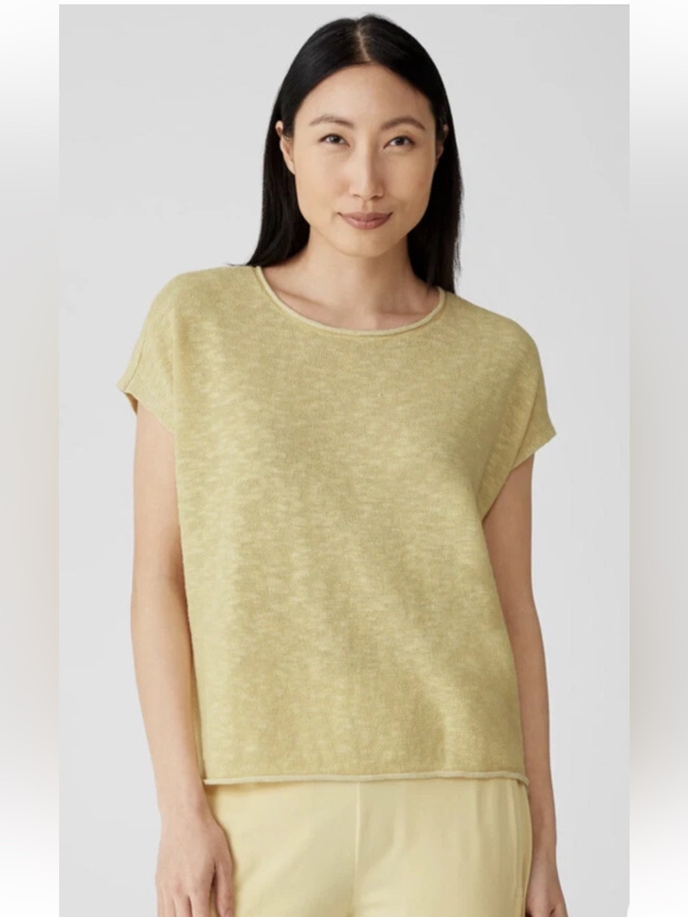 Eileen Fisher Organic Cotton Linen Slub Square Top Boxy Fit, Short Length L